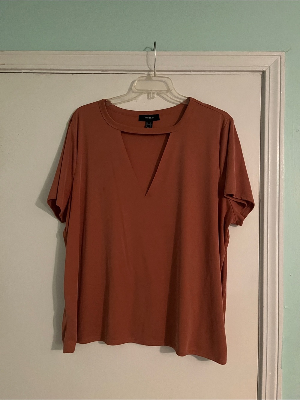 Forever 21 Rusty Orange Short Sleeve V-Notch Top